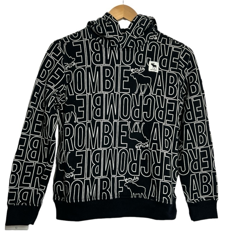 Abercrombie Kids Black And White Logo Hooded Sweatshirt Size 11/12